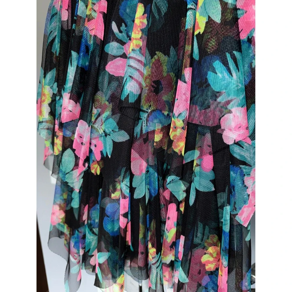 Justice Girls Size 10 Denim and Floral Tulle Tiered Mixed Media Tie‎ Front Dress